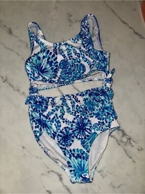 Lilly Pulitzer Blue & Teal Floral Cutout One-Piece Swimsuit